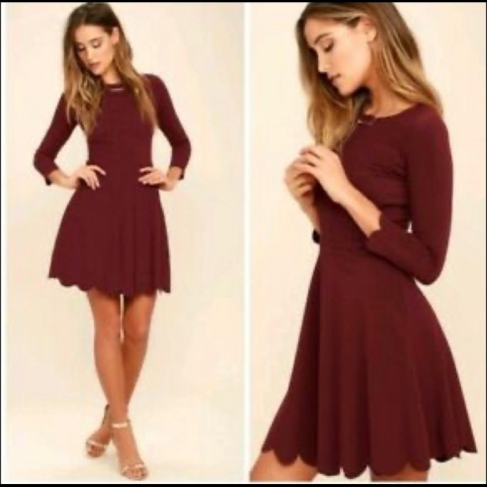 Lulus Burgundy Cumulonimbus Clouds Skater Dress